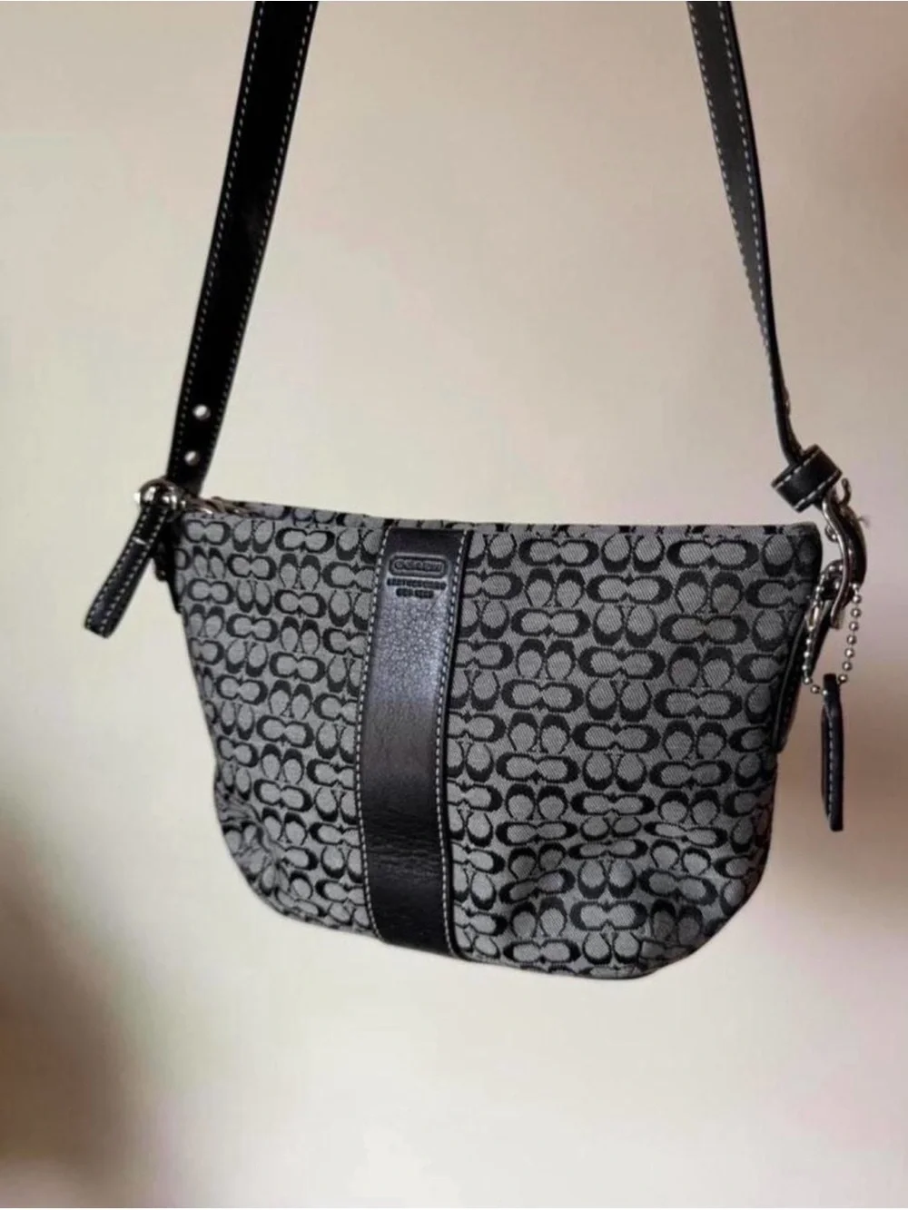 Coach Black Signature Jacquard Demi Crossbody Bag with Leather Trim